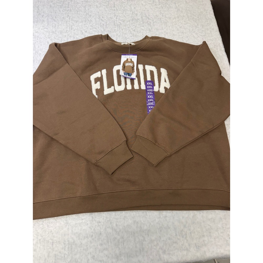 State of Mine Florida Brown Chenille Applique Sweatshirt XXL 16772 New
